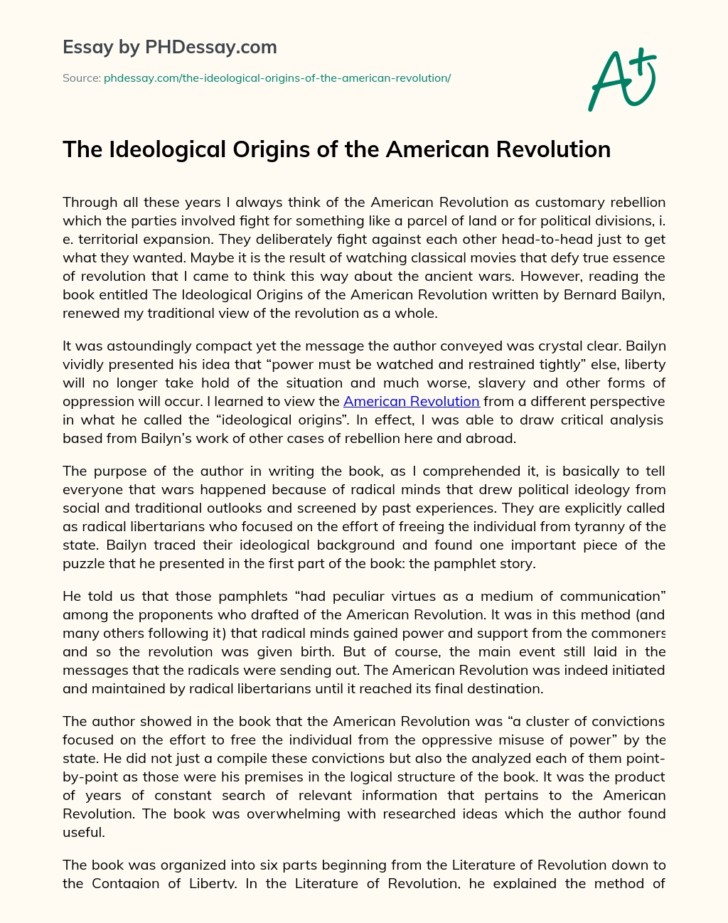 The Ideological Origins of the American Revolution essay