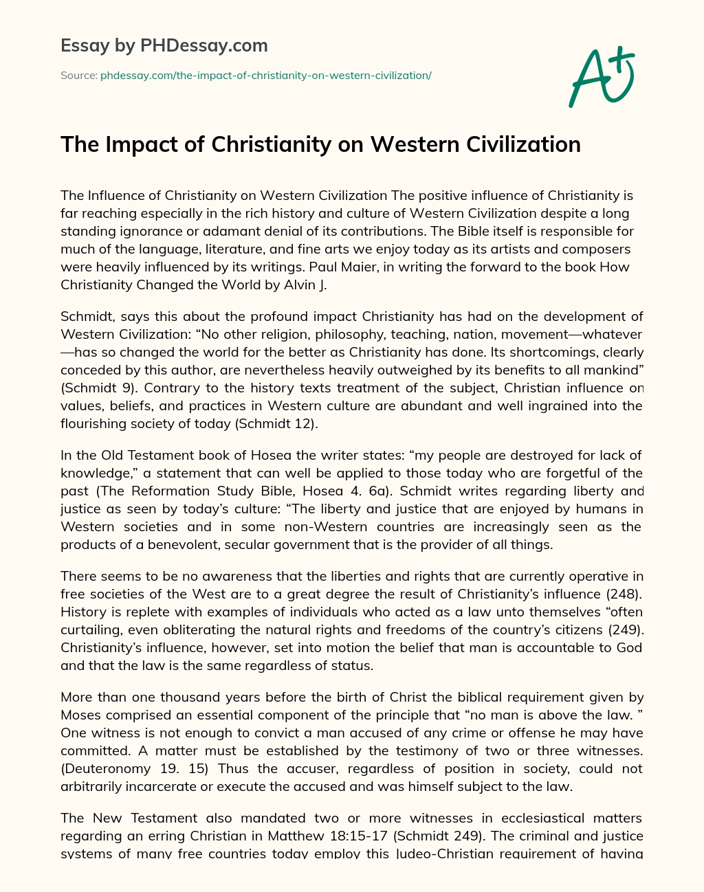 The Impact of Christianity on Western Civilization essay