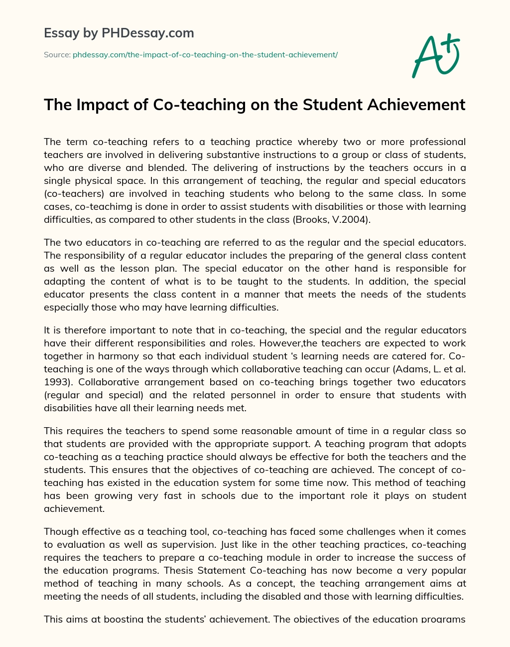 The Impact of Co-teaching on the Student Achievement essay