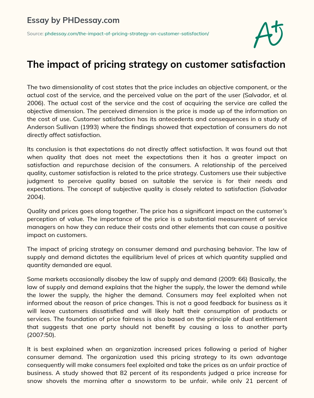 The impact of pricing strategy on customer satisfaction essay