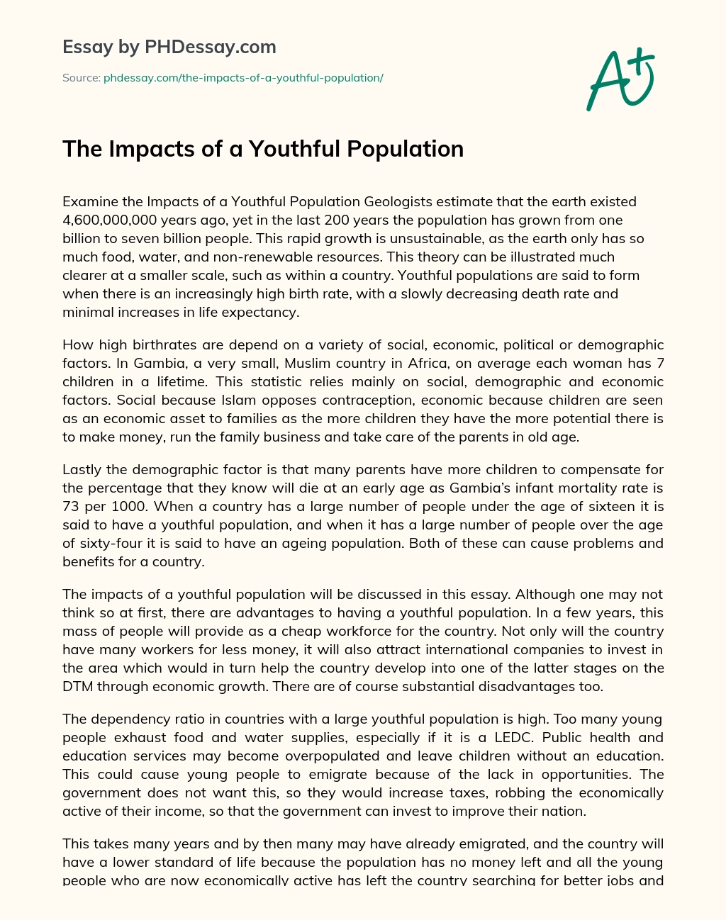 The Impacts of a Youthful Population essay