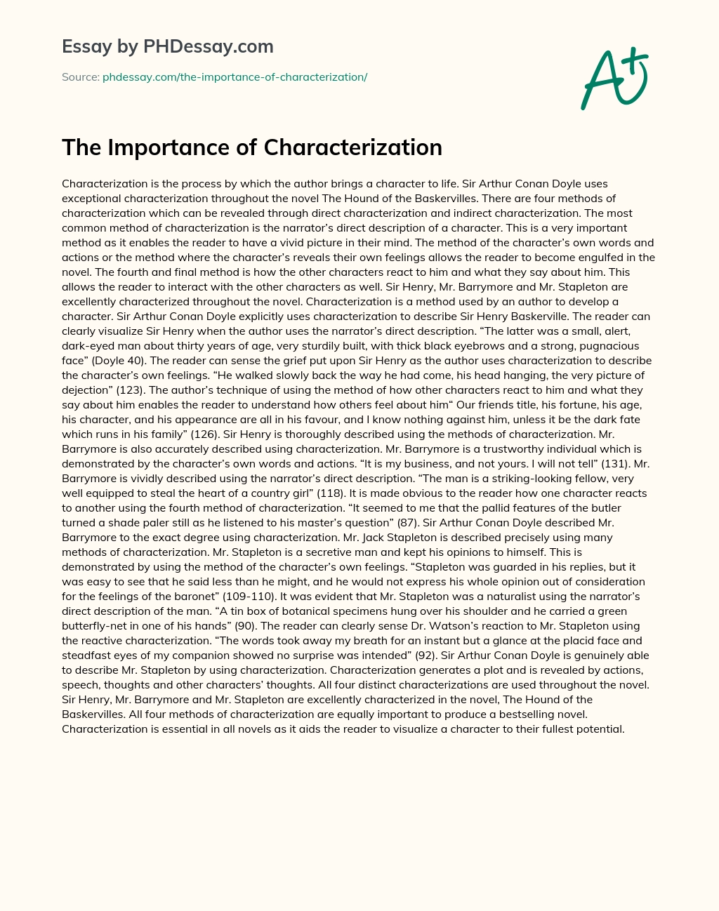 The Importance of Characterization essay