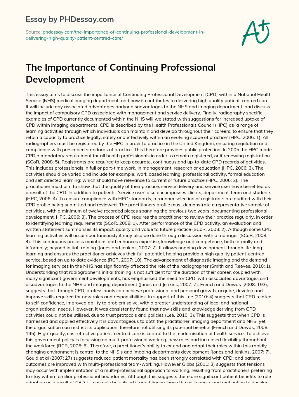 The Importance of Continuing Professional Development essay