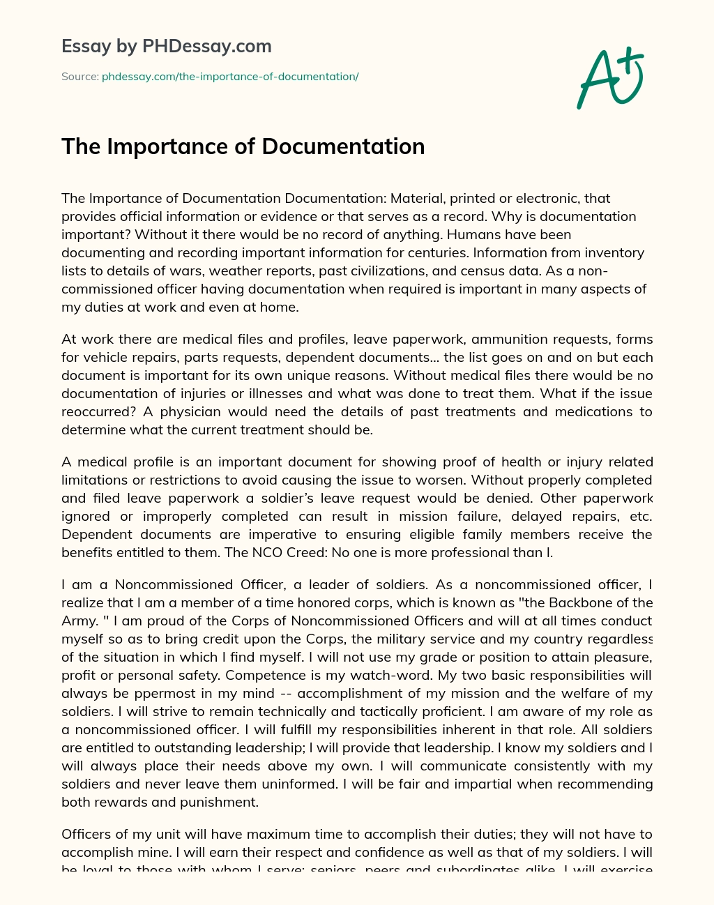 The Importance of Documentation essay