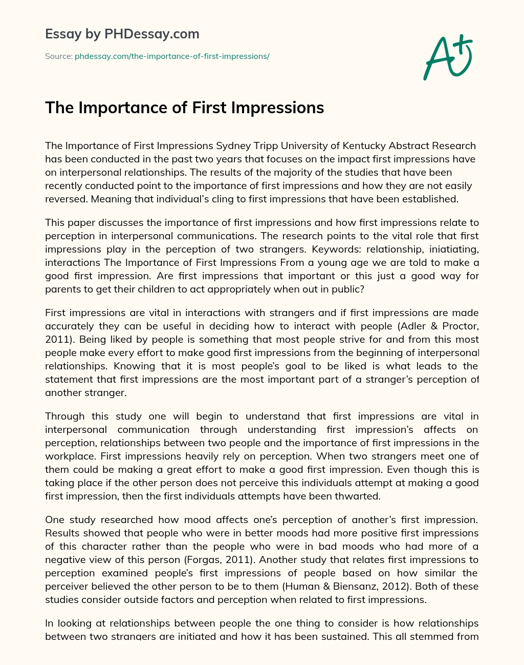 first impression is the best impression essay