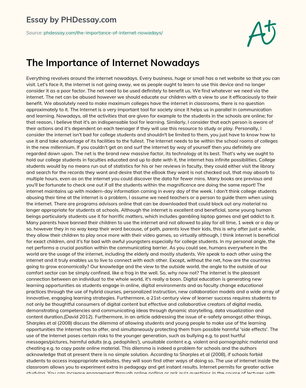 The Importance of Internet Nowadays essay