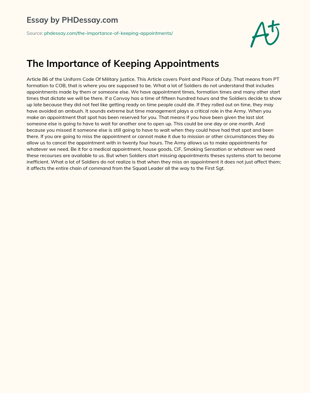 The Importance of Keeping Appointments essay
