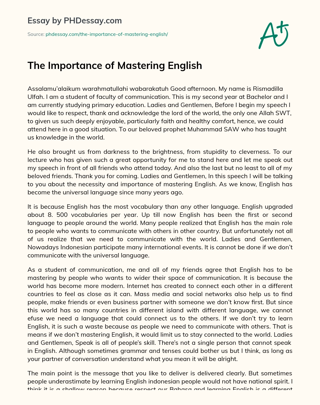 The Importance of Mastering English essay