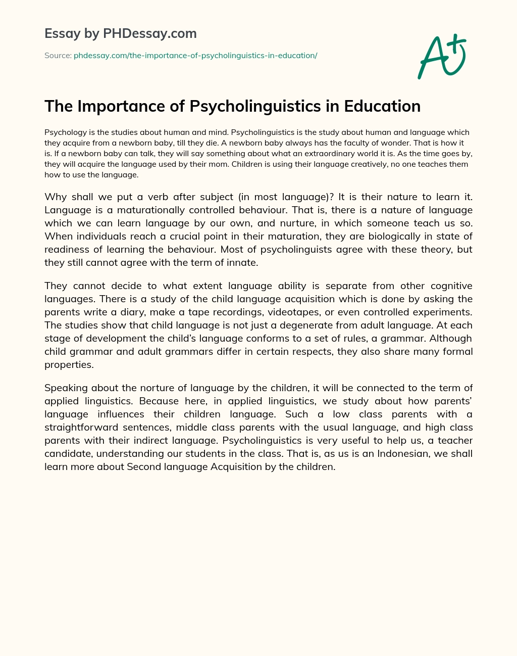 The Importance of Psycholinguistics in Education essay