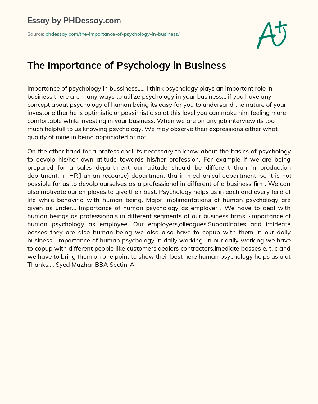 The Importance of Psychology in Business essay