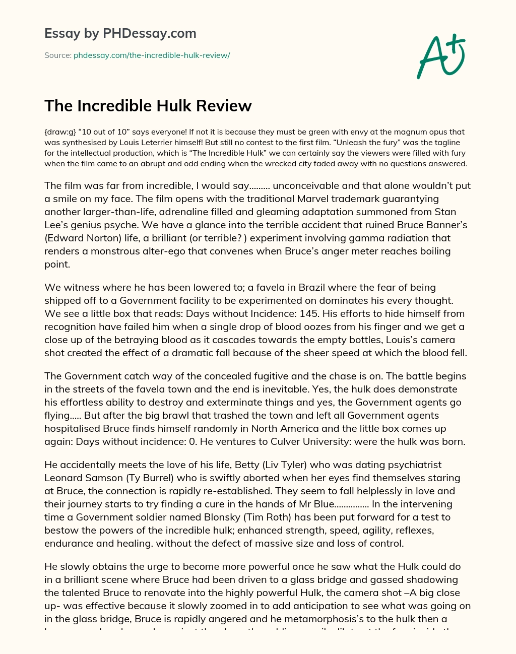 The Incredible Hulk Review essay