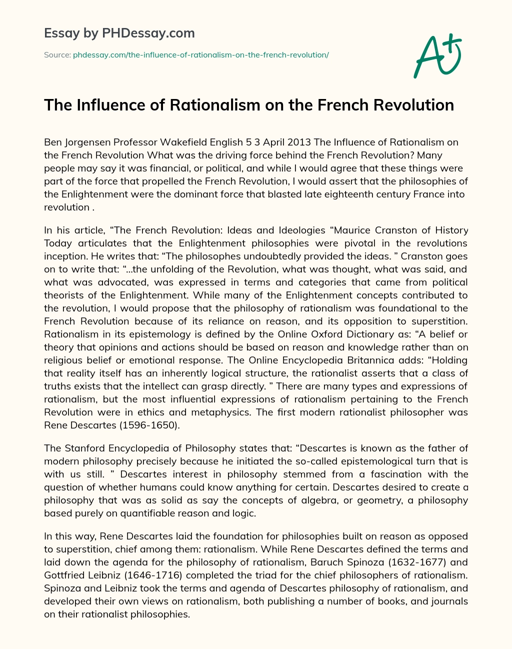 The Influence of Rationalism on the French Revolution essay