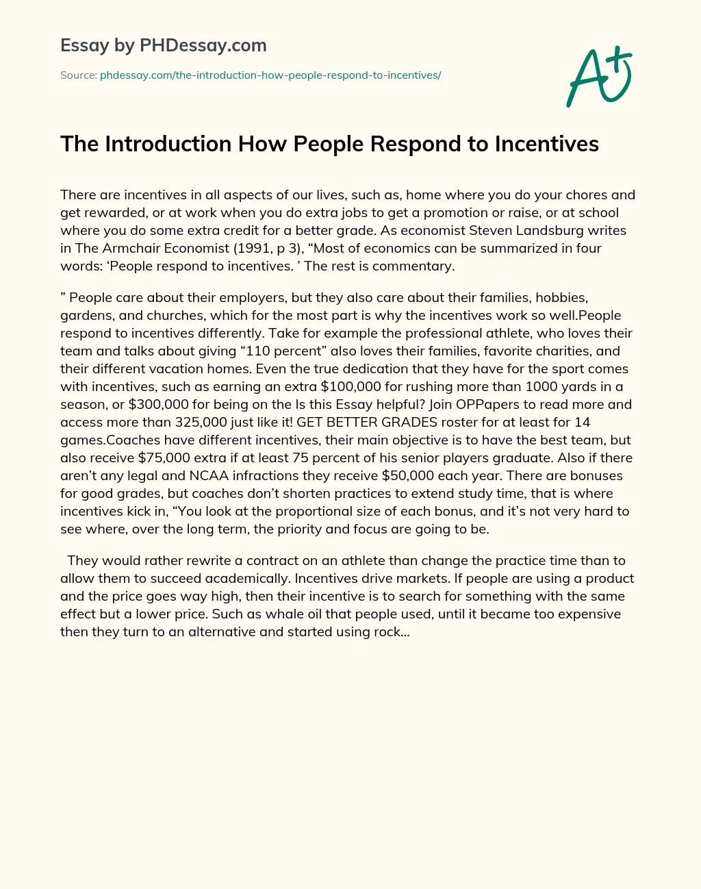 The Introduction How People Respond to Incentives essay