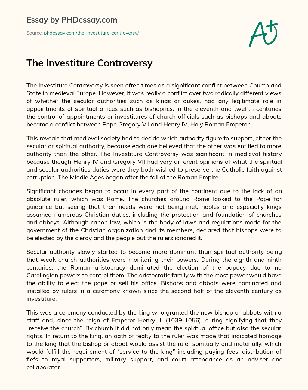 The Investiture Controversy essay