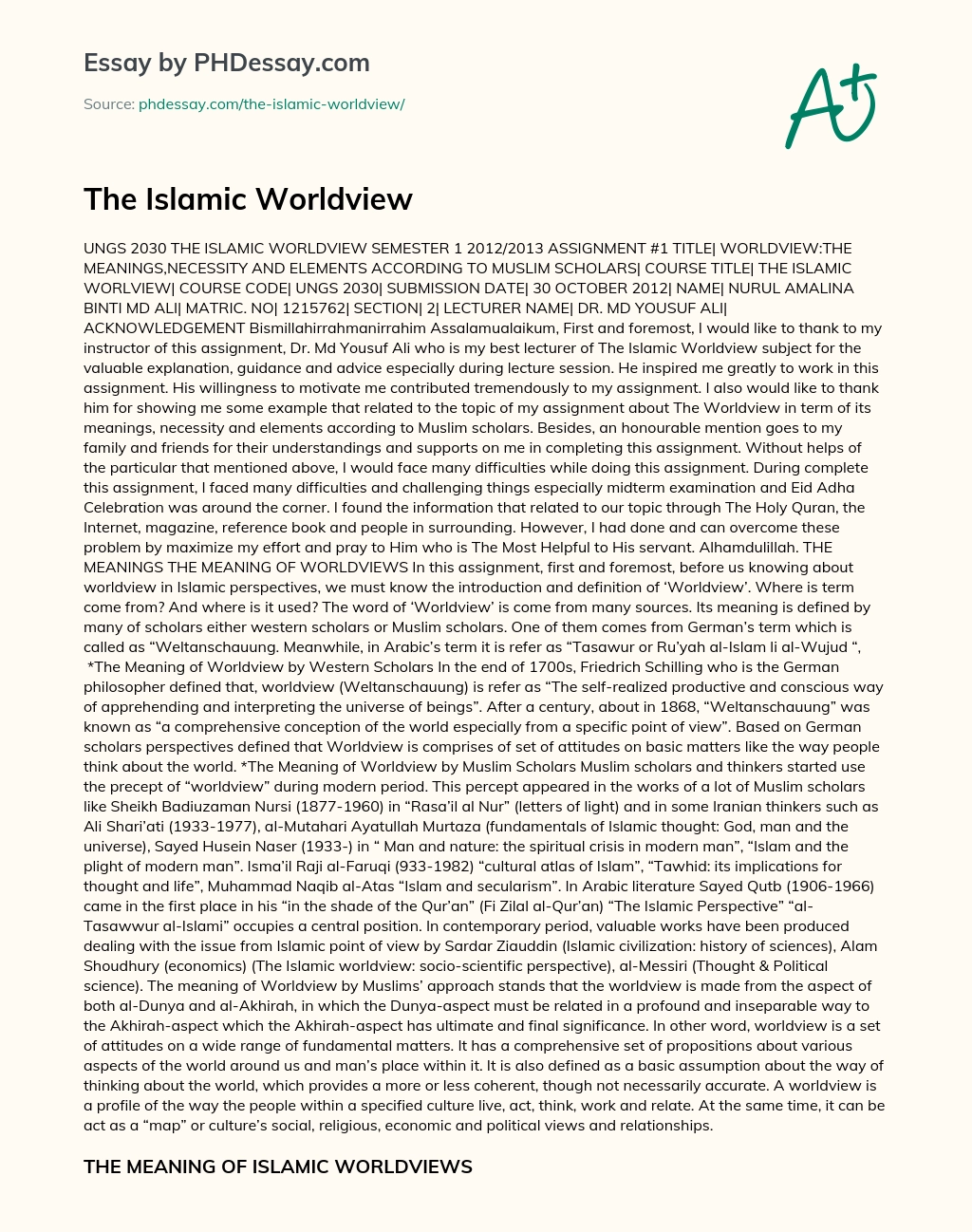 The Islamic Worldview essay
