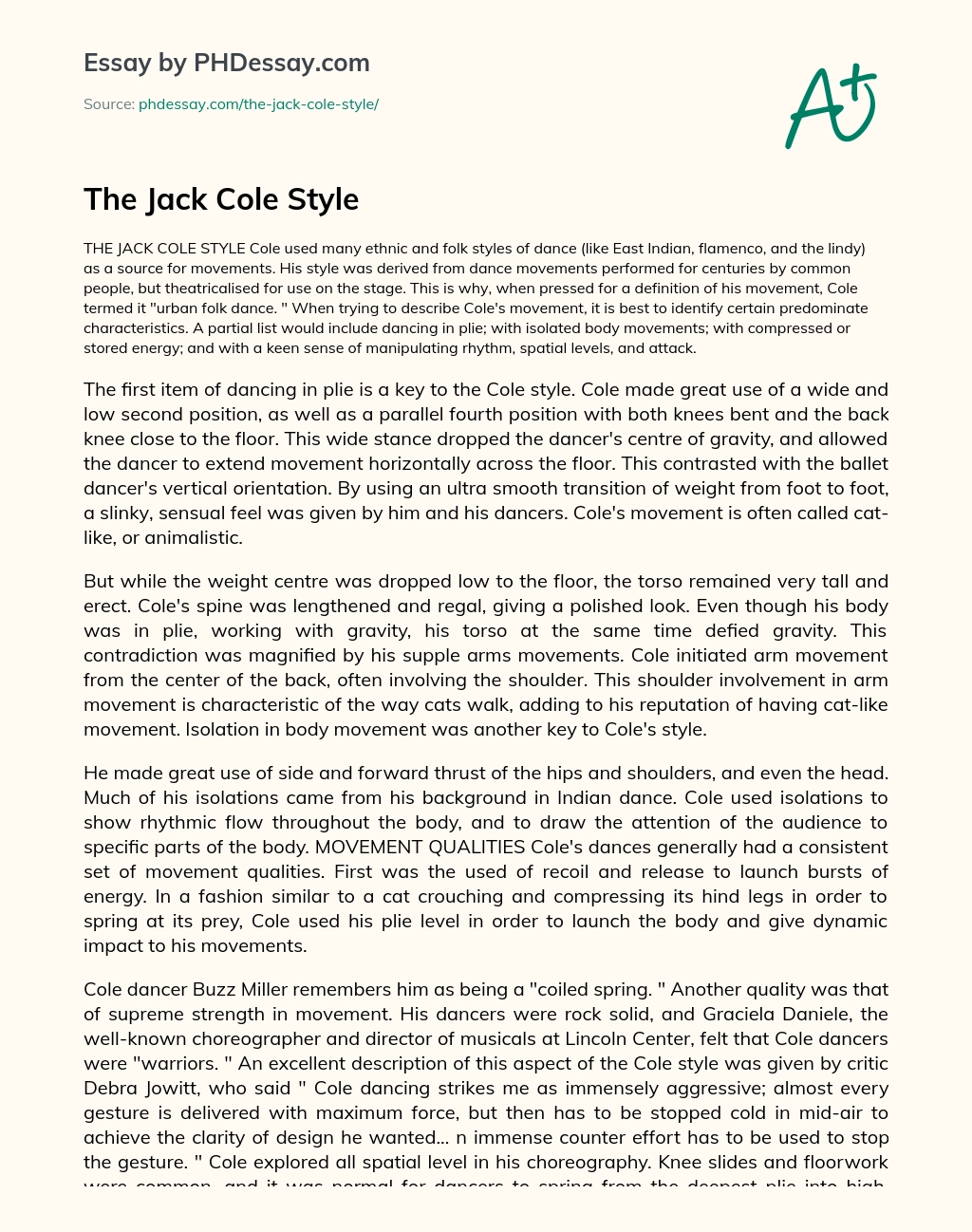 The Jack Cole Style essay