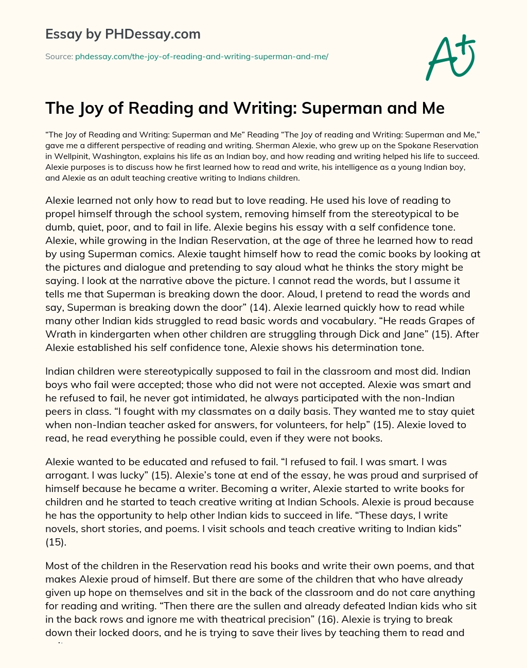 the joy of reading and writing superman and me citation
