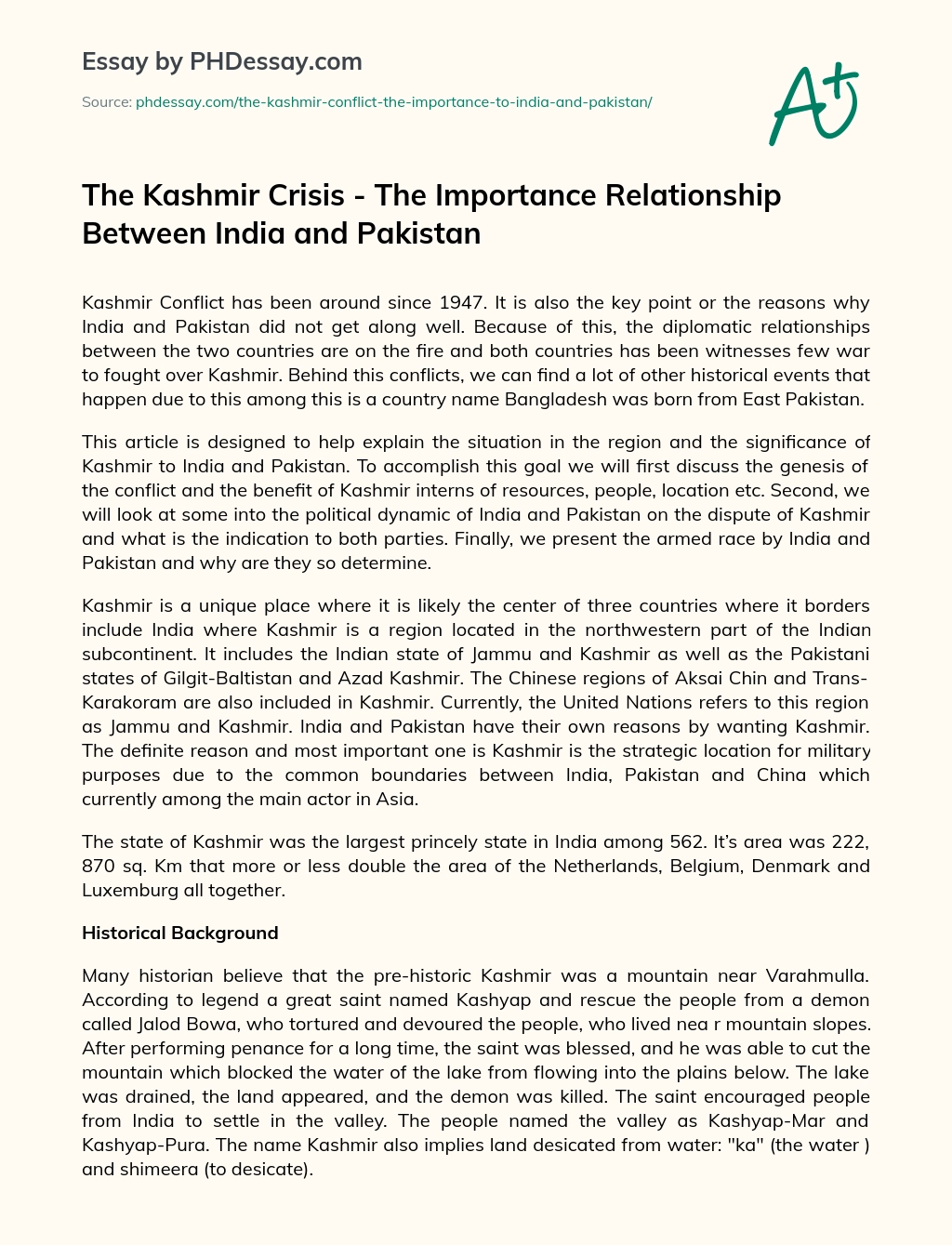 The Kashmir Crisis – The Importance Relationship Between India and Pakistan essay