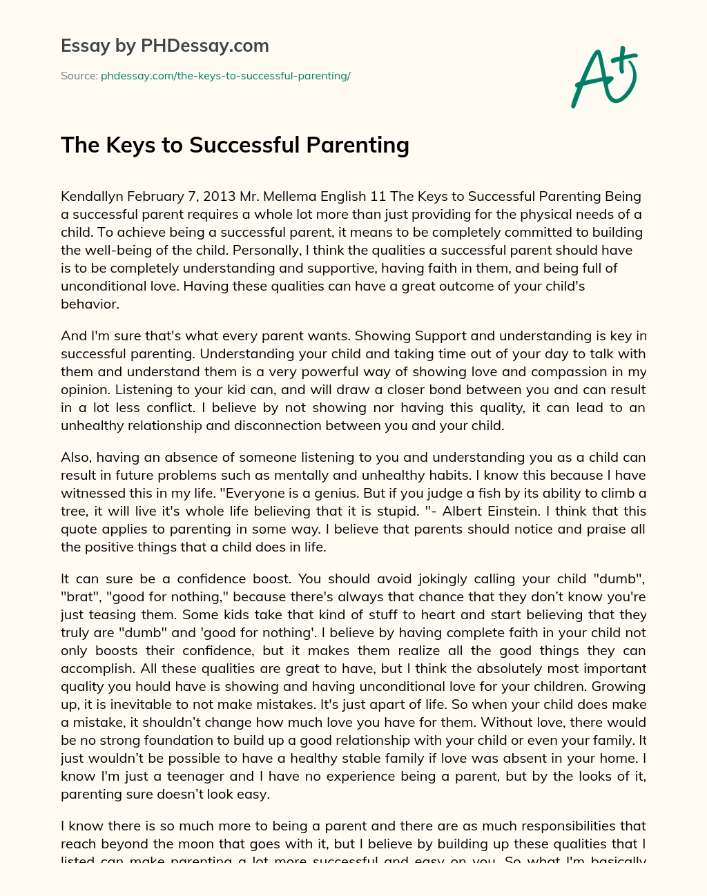 The Keys to Successful Parenting essay