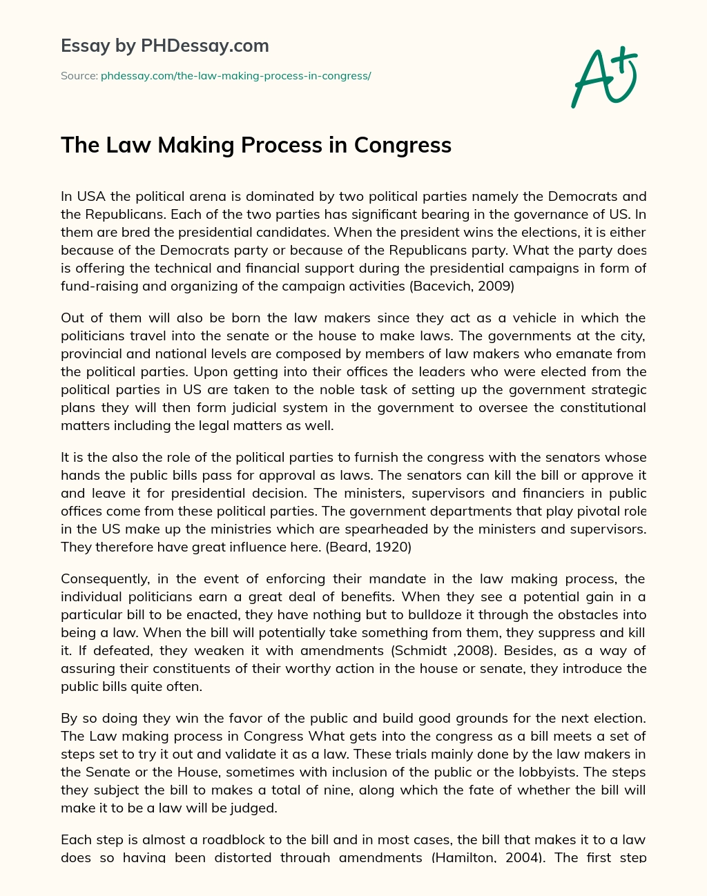 The Law Making Process in Congress essay