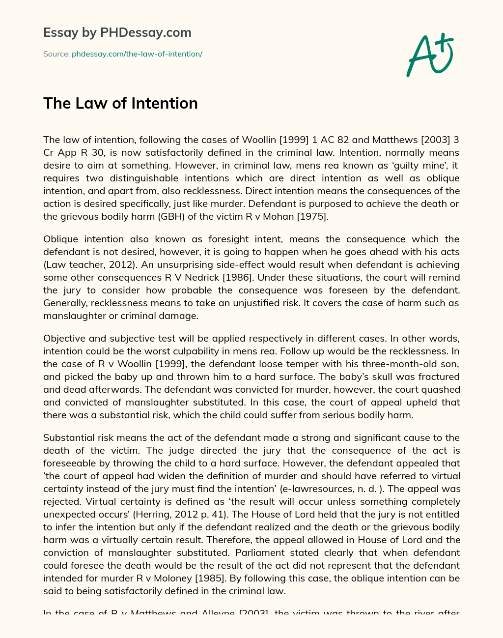 The Law of Intention essay