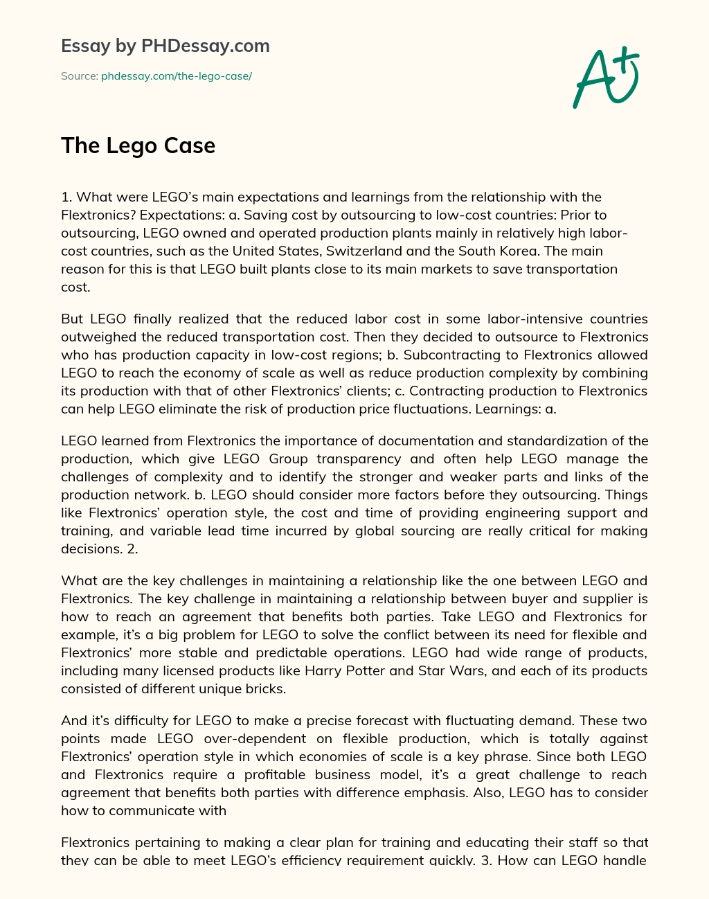 The Lego Case essay