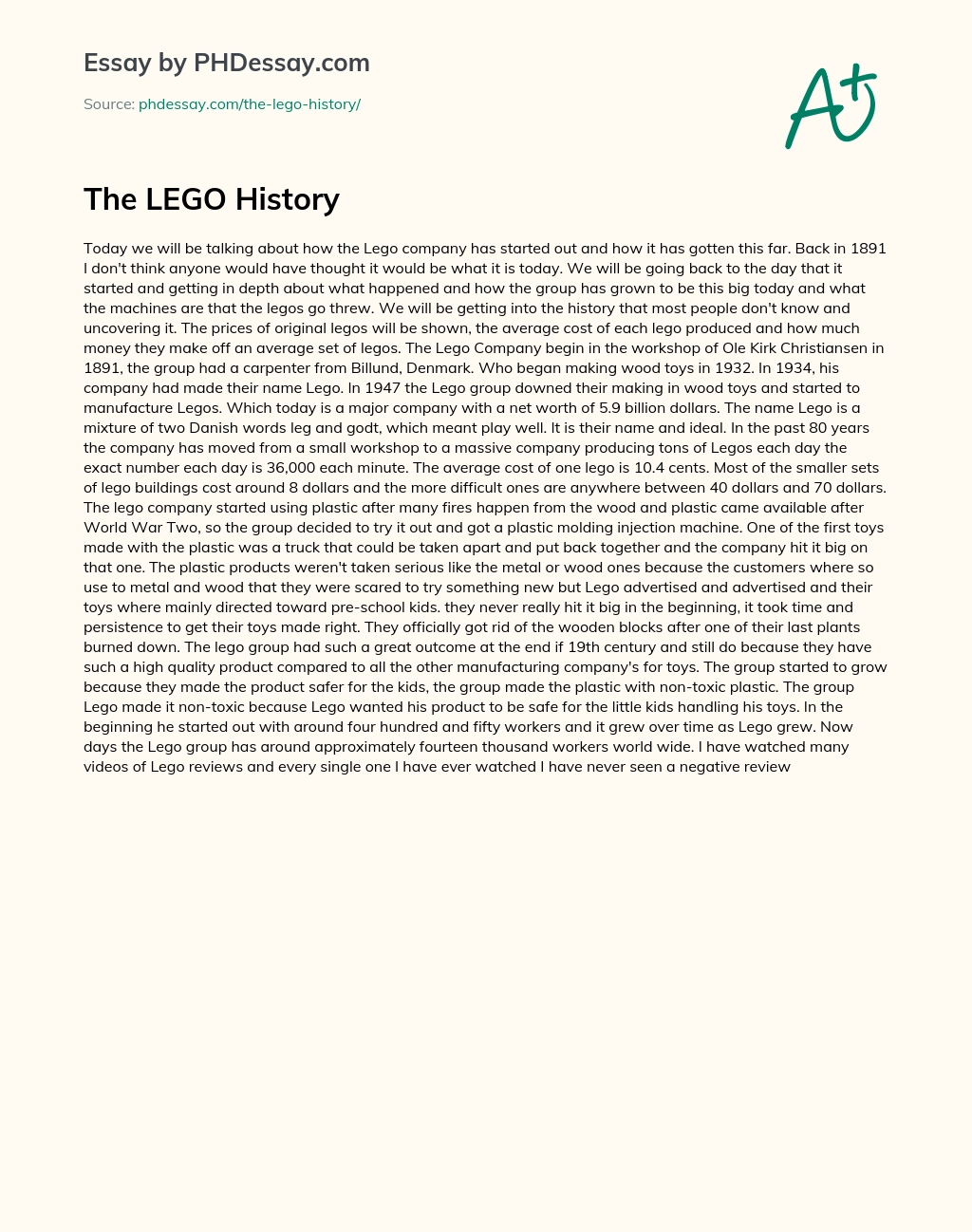 The LEGO History essay