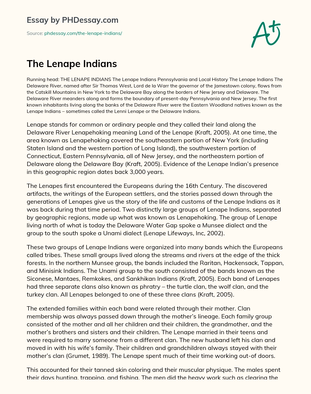 The Lenape Indians essay
