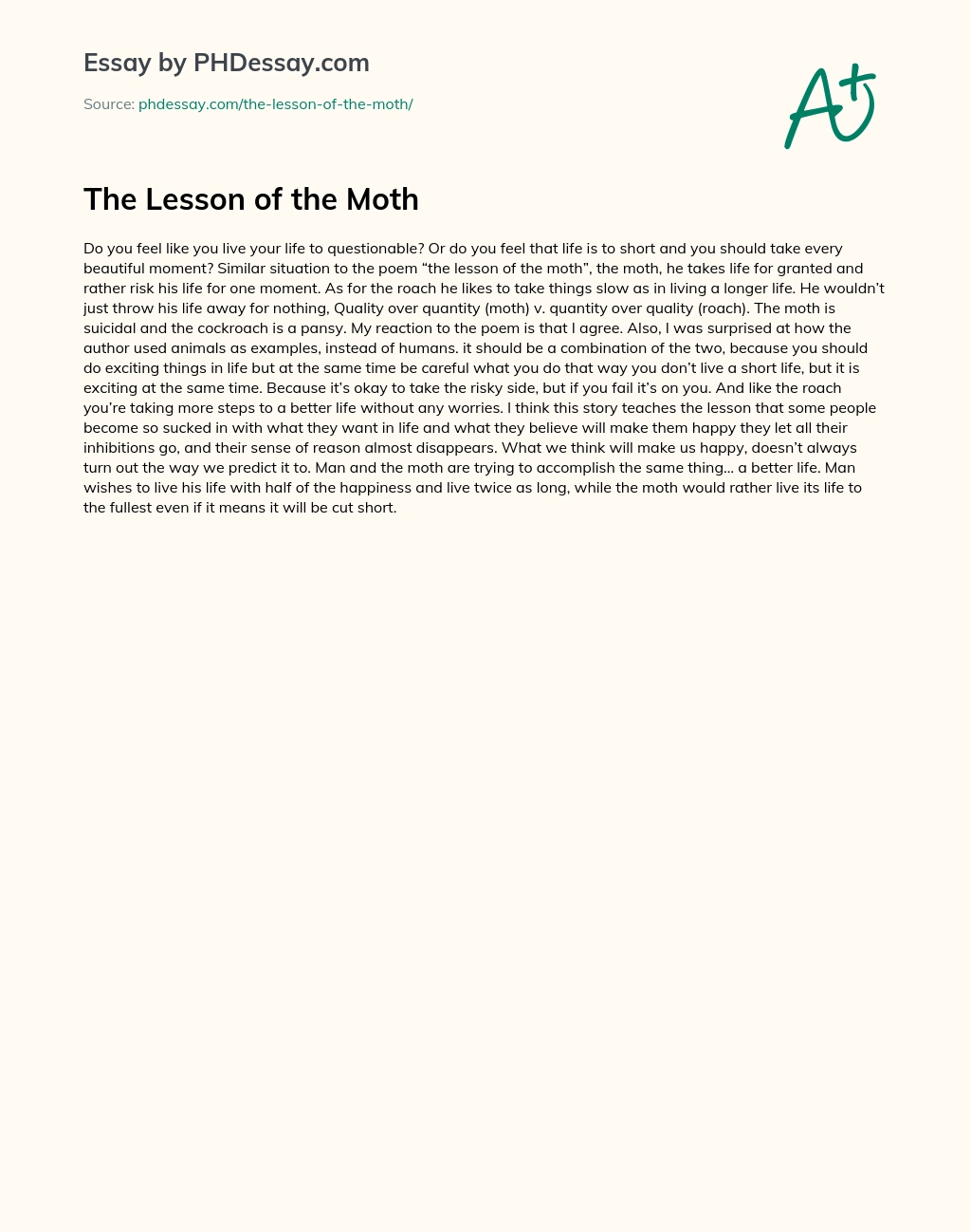 The Lesson of the Moth essay