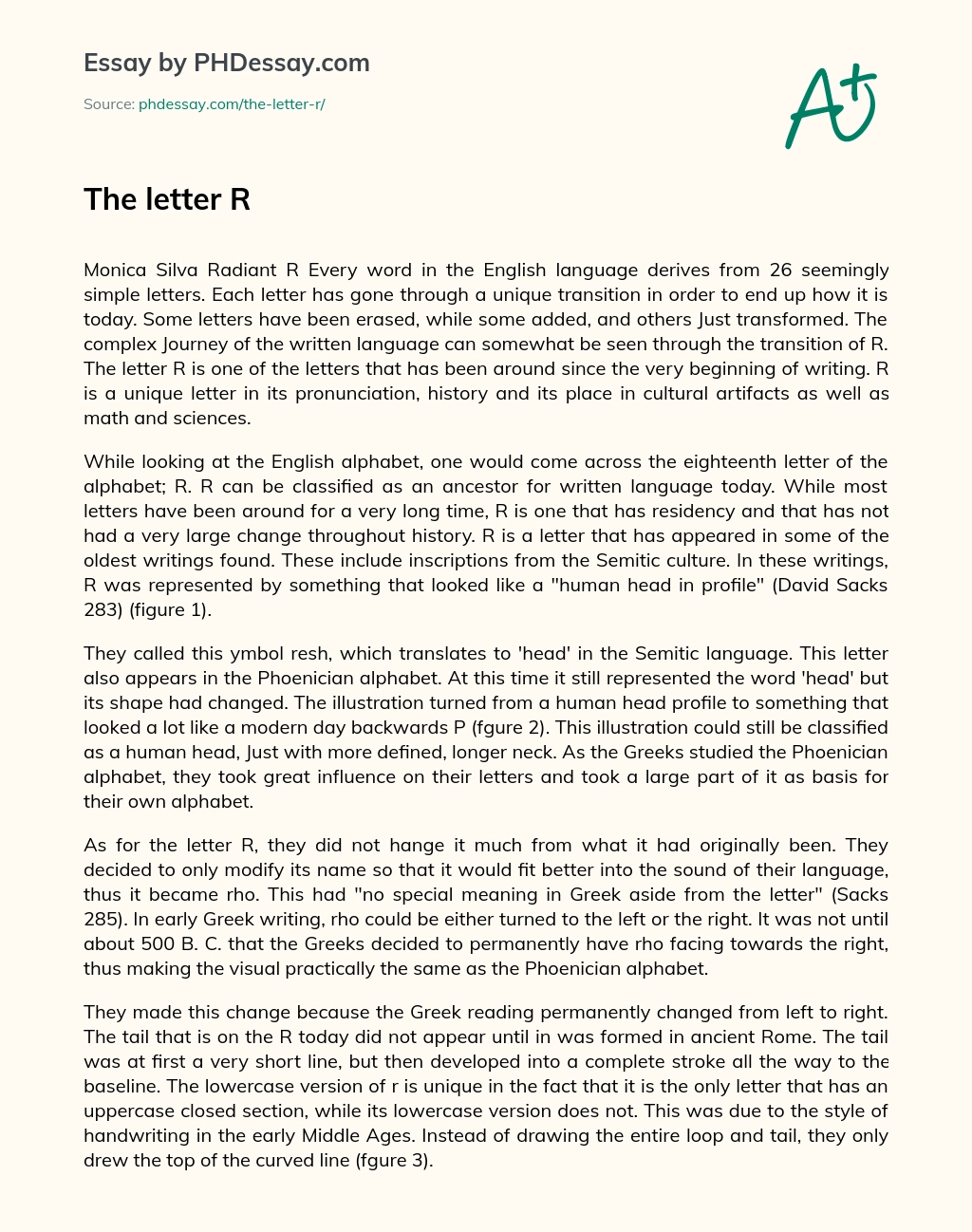 The Journey of the Letter R: Its Unique Place in Written Language and History essay