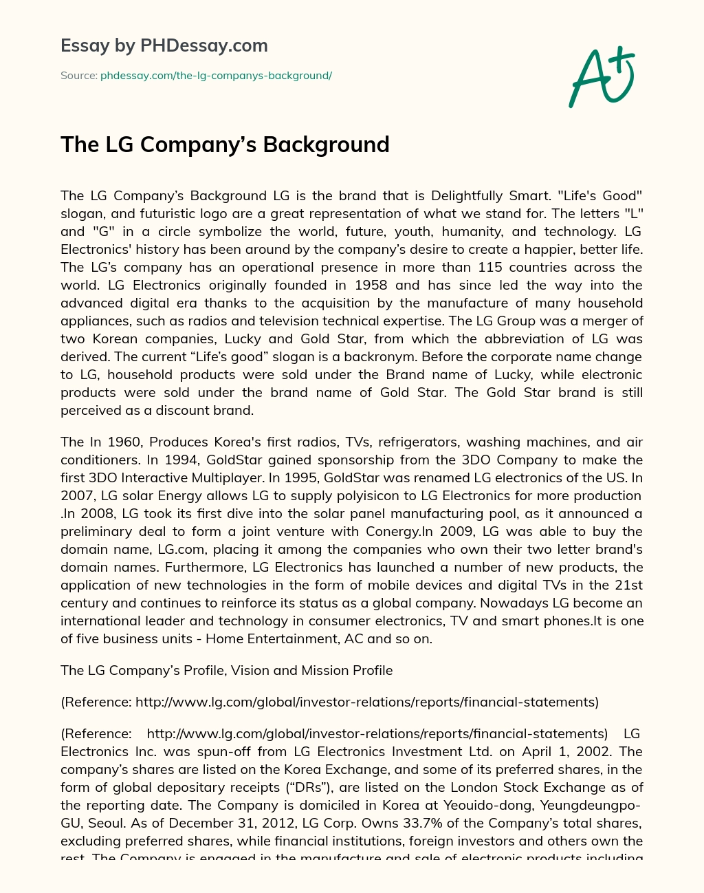 The LG Company’s Background essay