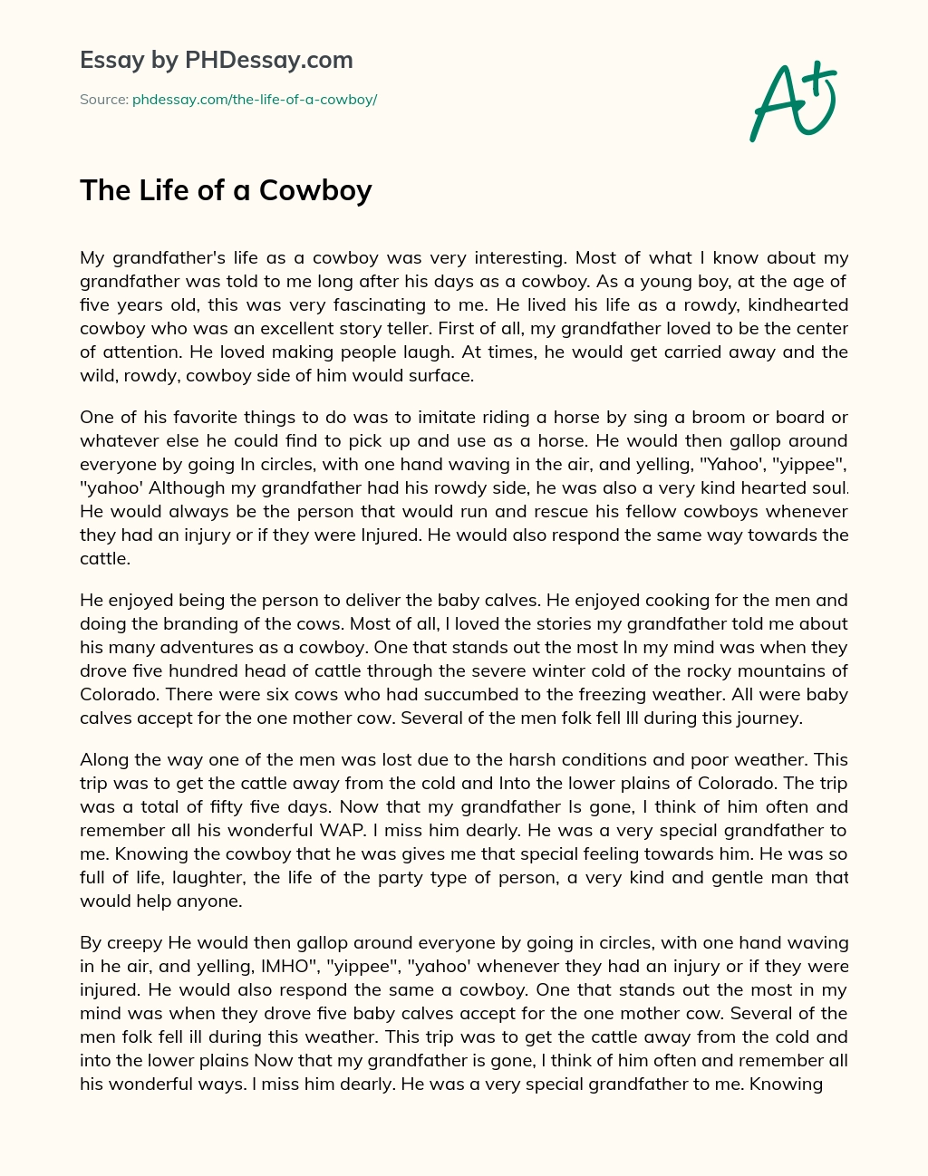 The Life of a Cowboy essay