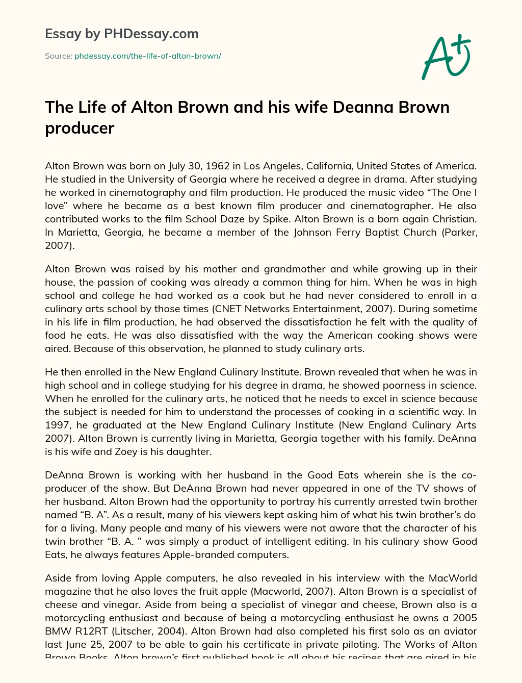 The Life of Alton Brown and his wife Deanna Brown producer essay