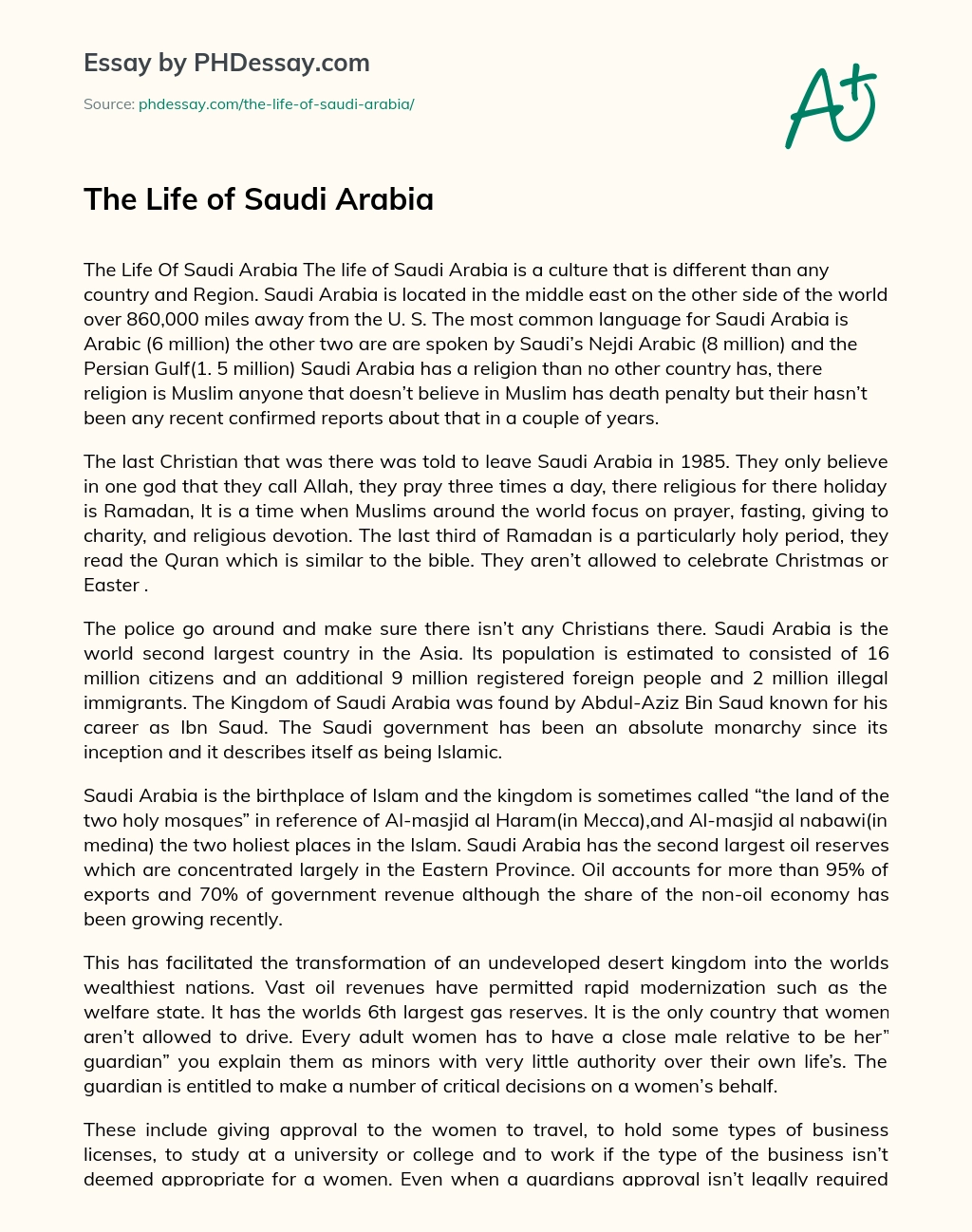 The Life of Saudi Arabia essay