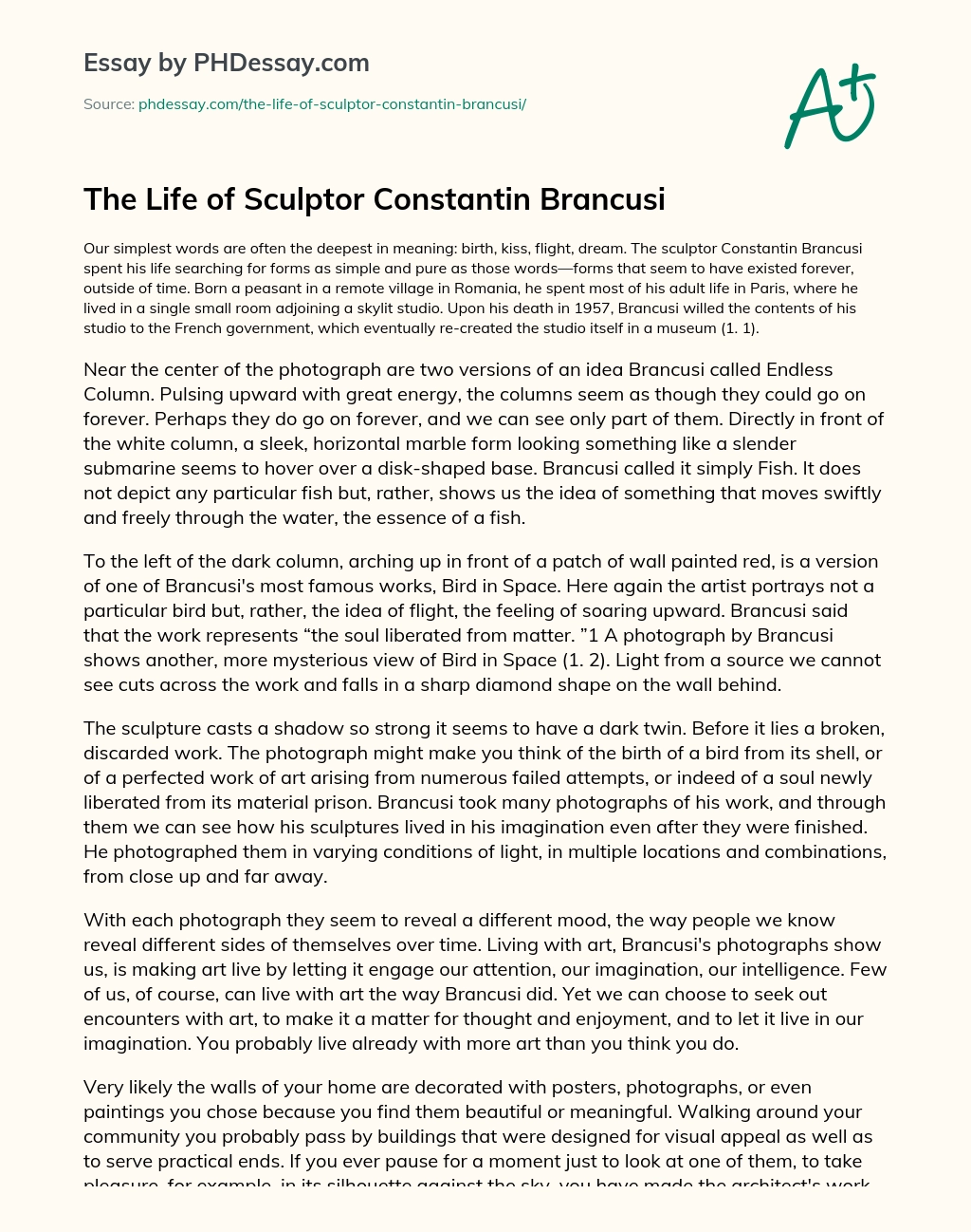 The Life of Sculptor Constantin Brancusi essay