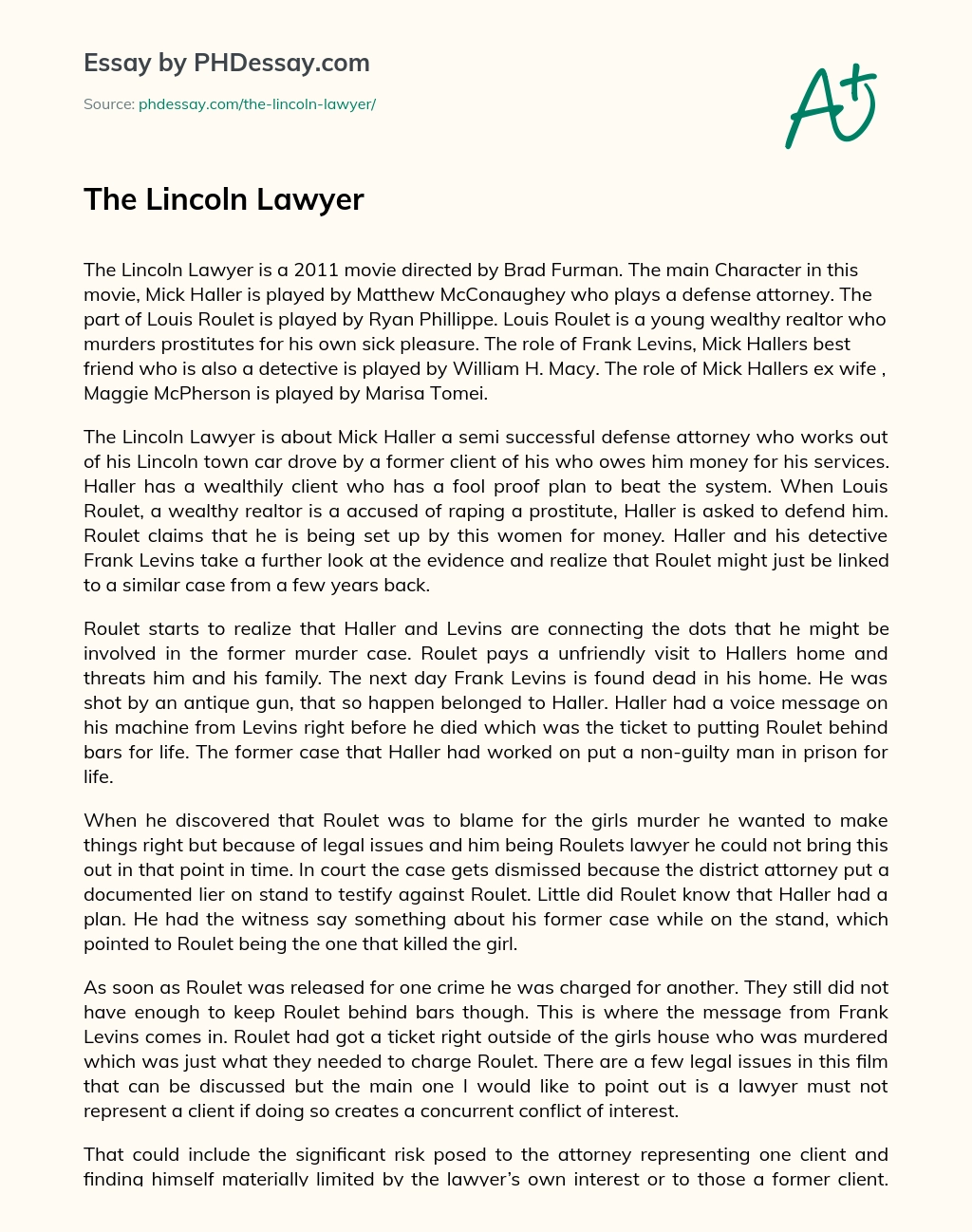 The Lincoln Lawyer essay