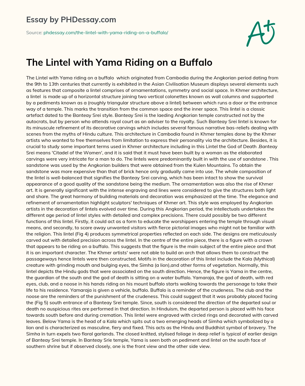 The Lintel with Yama Riding on a Buffalo  essay