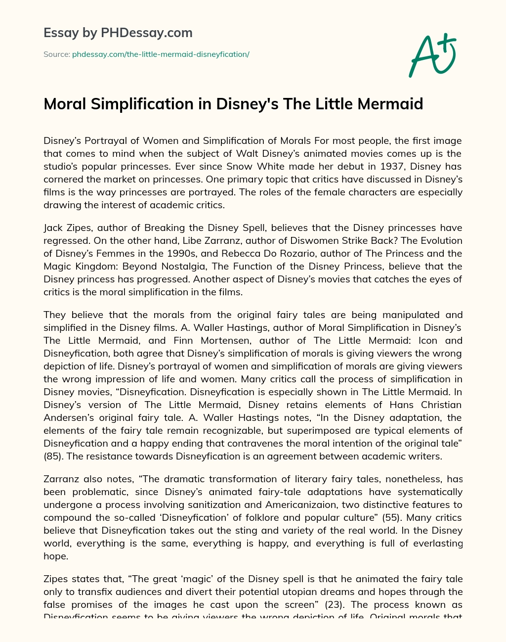 Moral Simplification in Disney’s The Little Mermaid essay