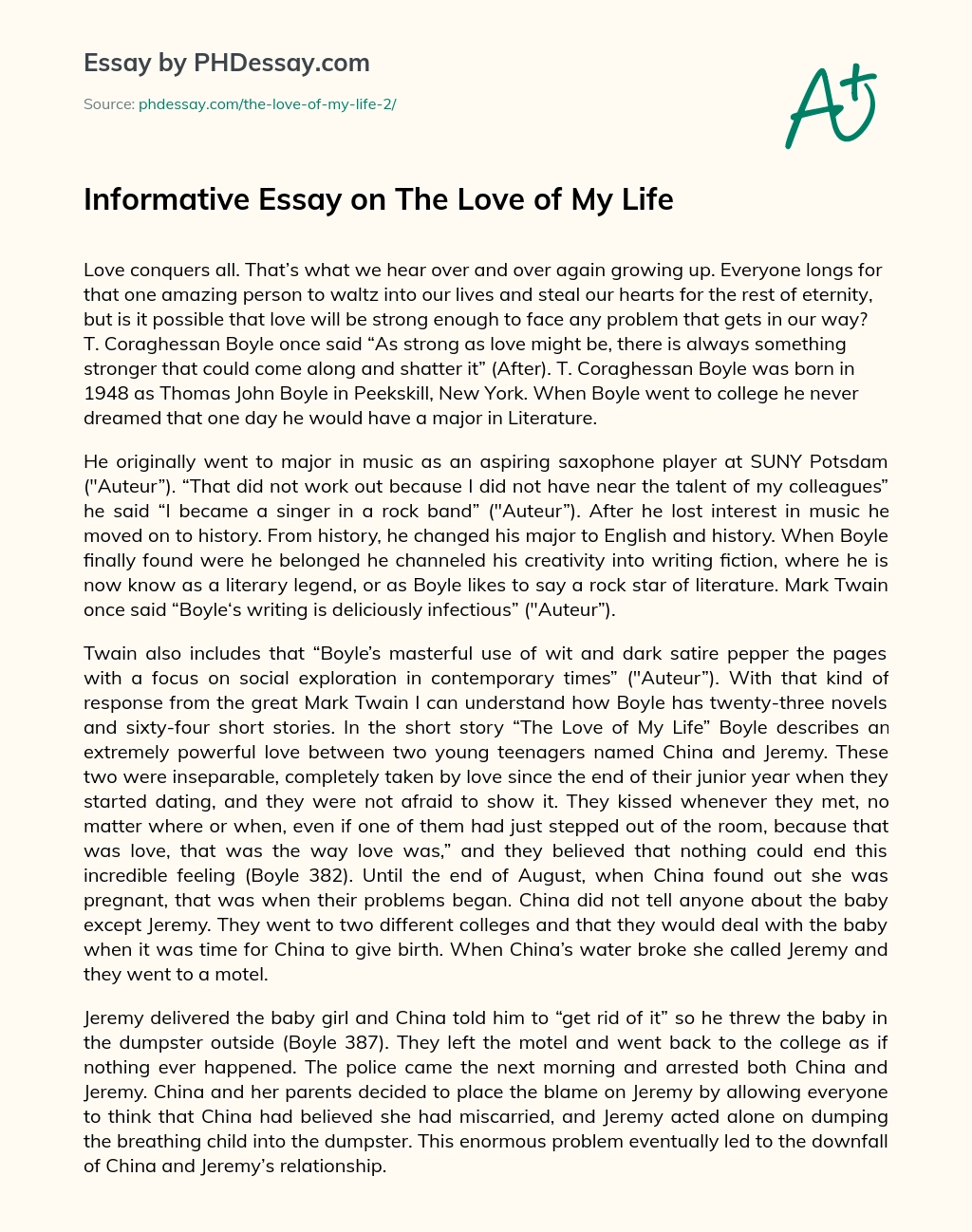 Informative Essay on The Love of My Life essay