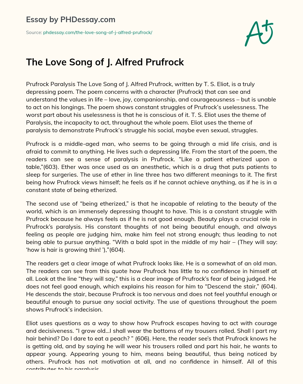 The Love Song of J. Alfred Prufrock essay