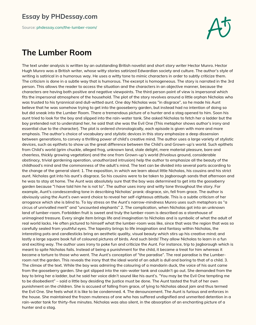 The Lumber Room essay
