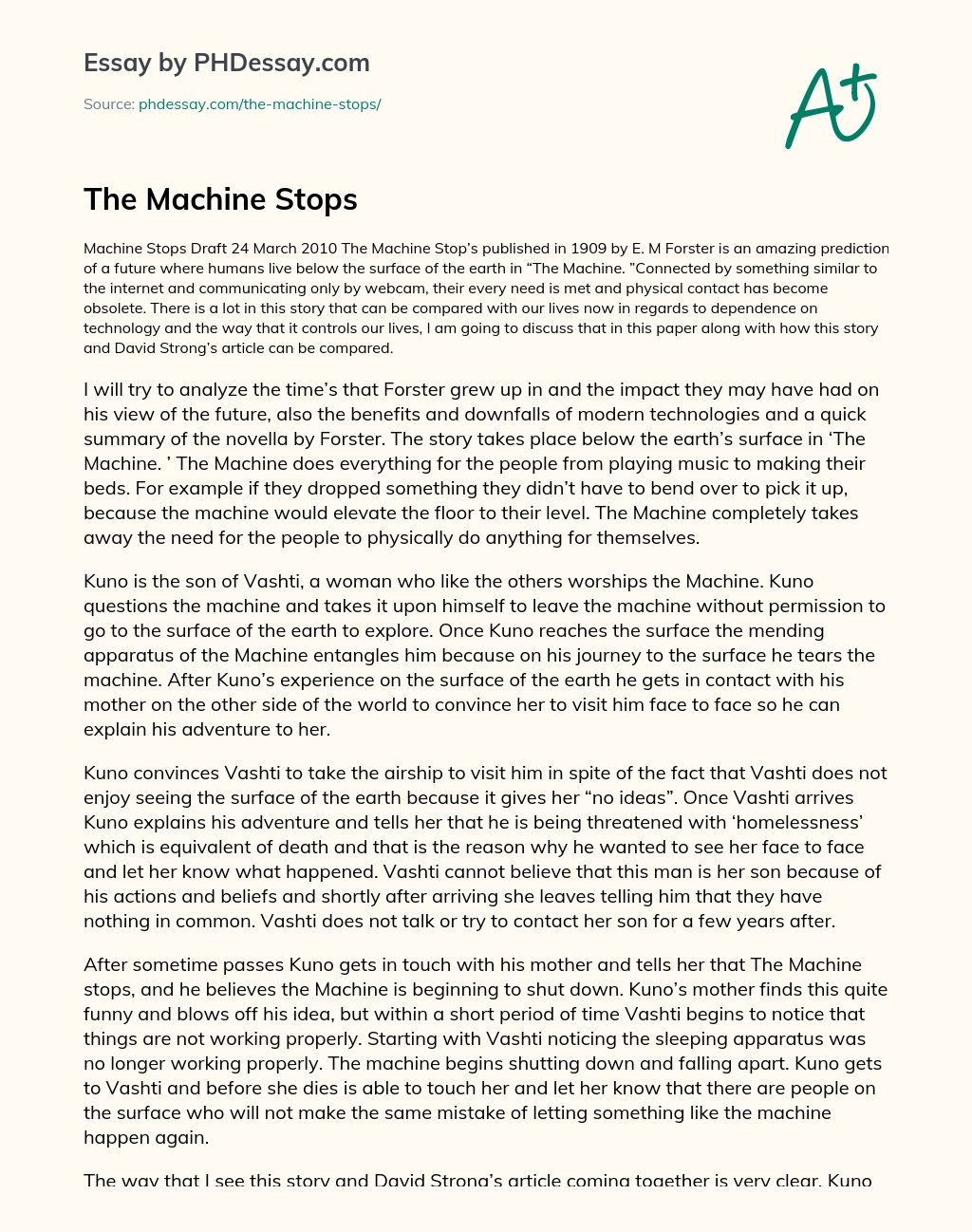 The Machine Stops essay
