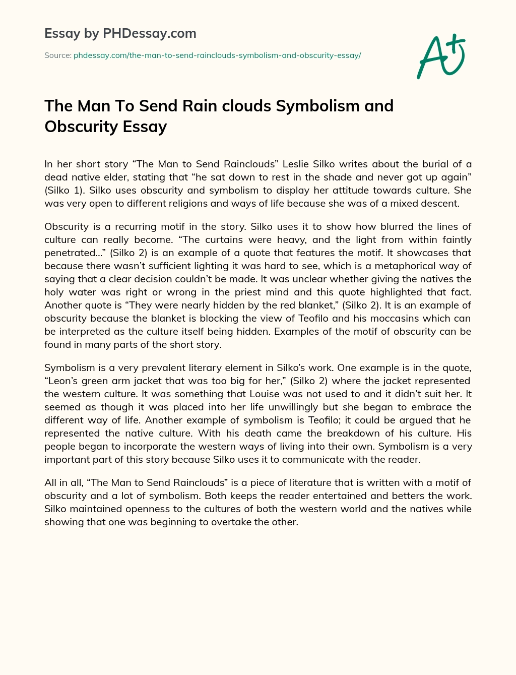 The Man To Send Rain clouds Symbolism and Obscurity Essay essay