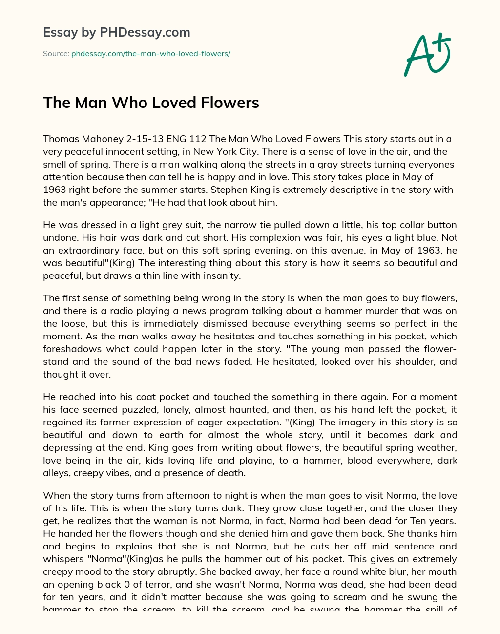The Man Who Loved Flowers essay