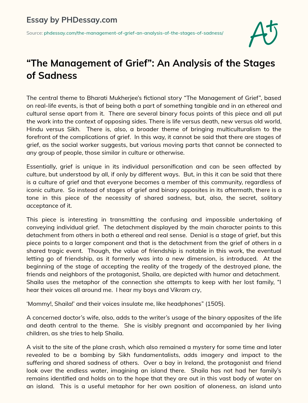 the management of grief analysis