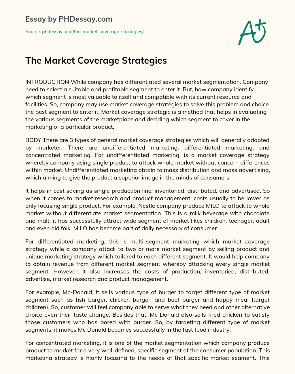 The Market Coverage Strategies essay