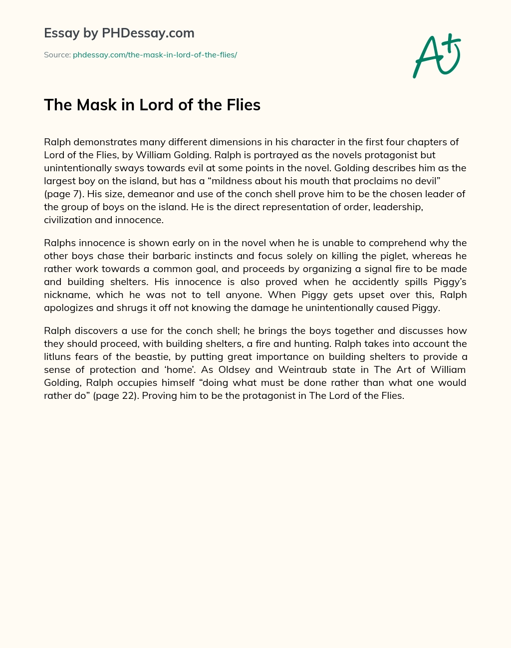 The Mask in Lord of the Flies essay