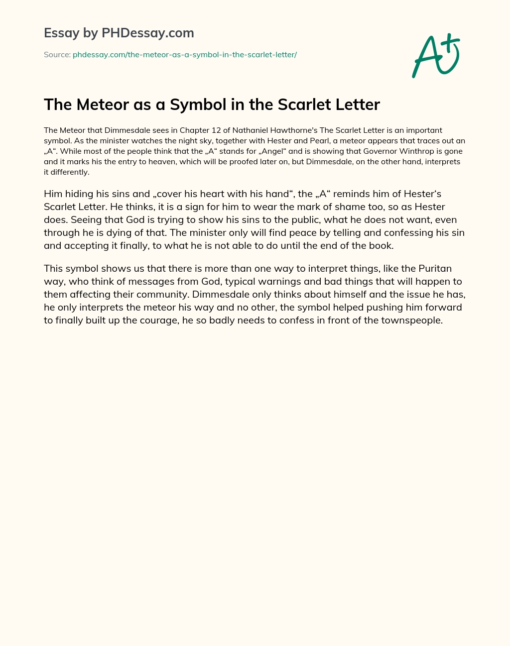 The Meteor as a Symbol in the Scarlet Letter essay