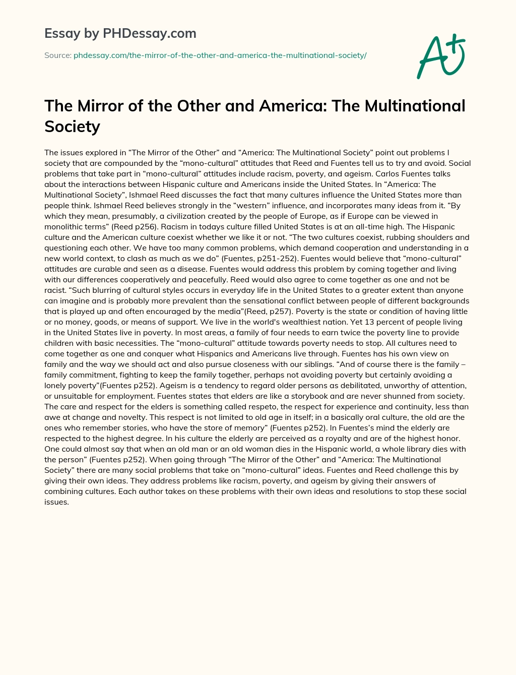 The Mirror of the Other and America: The Multinational Society essay
