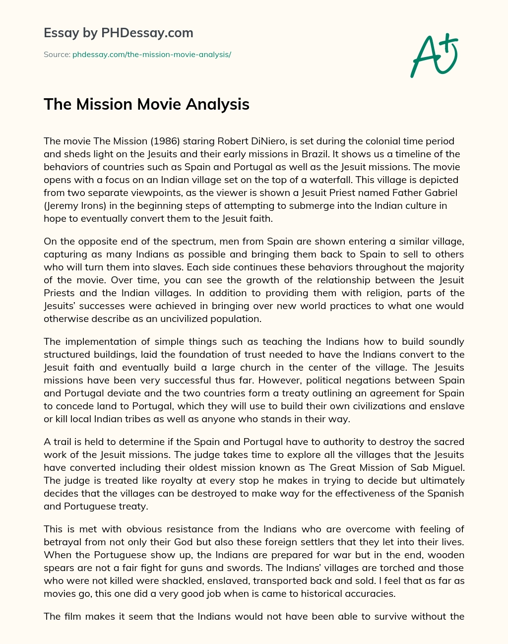 The Mission Movie Analysis essay